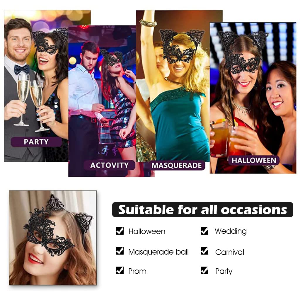 PATPAT Set of 2 Masquerade Masks Lace Eye Mask Cat Ears Headband for Women, Cute Halloween Mask Party Mask Costume for Cosplay Carnival Party Halloween Christmas Valentine Day (Phoenix) PATPAT Set of 2 Masquerade Masks Lace Eye Mask Cat Ears Headband for Women, Cute Halloween Mask Party Mask Costume for Cosplay Carnival Party Halloween Christmas Valentine Day (Phoenix)